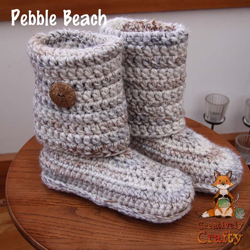 Crochet Boot Slipper - Pebble Beach - creativelycrafty.ca
