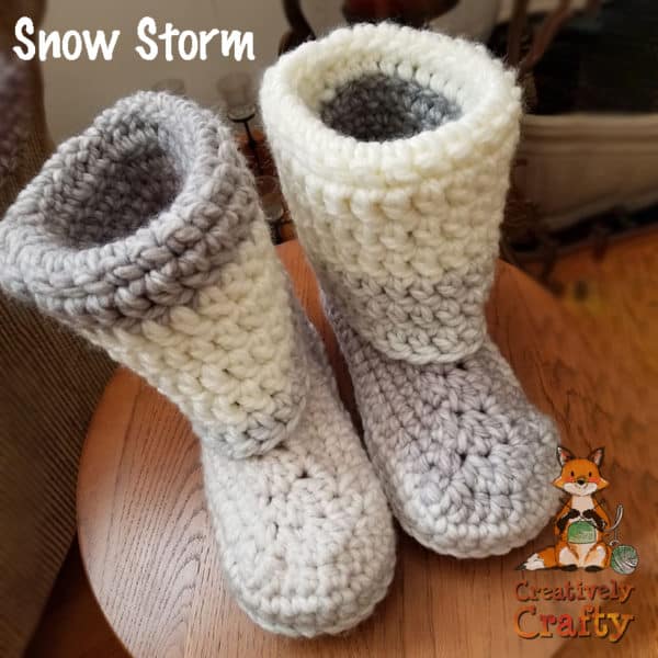 Crochet Slipper Boot - Snow Storm